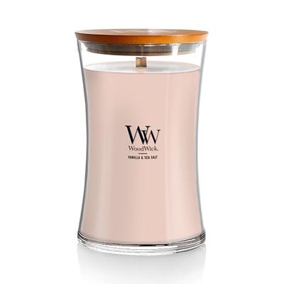 WoodWick - Vela aromática (aroma de parafina, baunilha e sal marinho, vidro de horário grande)