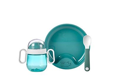 Mepal – Baby dinnerware 3-Piece Set Mepal Mio – Includes Leak-Proof Sippy Cup, Trainer Plate & Trainer Spoon – Dishwasher Safe & BPA-Free - Set of 3 - Deep Turquoise