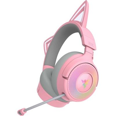 Razer Kraken Kitty V3 Pro - Auriculares inalámbricos RGB Kitty para Juegos - Orejas de Gato reactivas para Streaming - Diafragma 40mm - Hyperspeed Wireless y Bluetooth - THX Spatial Audio | Quartz
