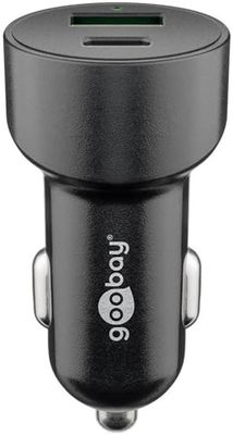 Goobay 61739 Dual USB autolader/snellader USB 3.0 en USB-C/sigarettenaanstekeradapter voor in de auto met stroomtoevoer 45 W bij 12-24 V