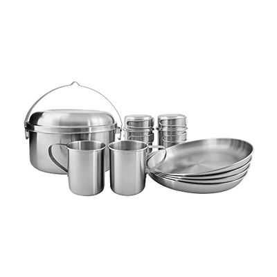 Tatonka campingköksredskap Picnic Set IV (12 delar) – rostfritt stål porslin för picknick fjärra – med kruka, panna, tallrikar och koppar (inklusive lock) – fri från skadliga ämnen och