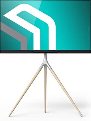 ONKRON Trepied TV Bois Blanc pour 32" - 65" Ecran TV, Support TV Trépied Intérieur jusqu'à 35 kg - Pied Tele Universel Hauteur Réglable Max VESA 400x400/Support TV sur Pied Pivotant TS1220-W Blanc