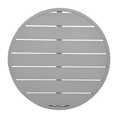 Bolero Aluminium Round Table Top 580 mm, Light Grey, Modern Slatted Design, Serve Hot Plates up to 180°C, Wipe-Clean Surface, Indoor Outdoor Rust-Resistant Tabletop, FX038