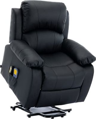 ASTAN HOGAR Poltrona Relax con Funzione Auto-Aiuto (Levanta Persone), Reclinazione Elettrica, Massaggio E Termoterapia, Modello Ramon AH-AR30930NG, Nero