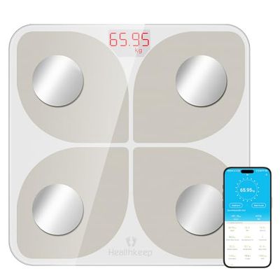 Personvägsvåg, Healthkeep Bluetooth-ansluten våg impedans vägande människor hög precision med 13 kroppsmått APP för Android och iOS, kapacitet 180 kg/400 lb, 28 x 28 cm