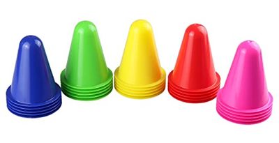 Idena 40622 - Pylonen 25 stuks, geassorteerde kunststof waarschuwingskegels, ca. 8 cm hoog, stapelbaar, verkeerskegels voor sport, vrije tijd, slalom, voetbal en verenigingen