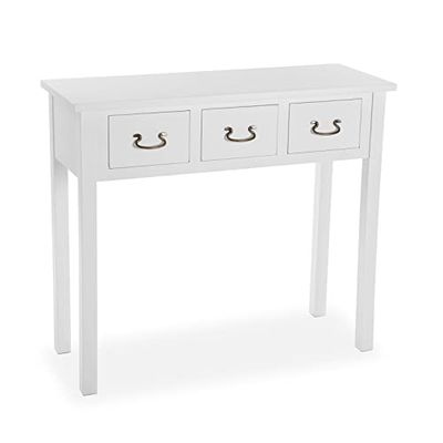 Versa Niza Meuble d'Entrée Étroit pour Entrée ou Couloir, Table Console, avec 3 tiroirs, Dimensions (H x l x L) 80 x 35 x 90 cm, Bois, Couleur: Blanc