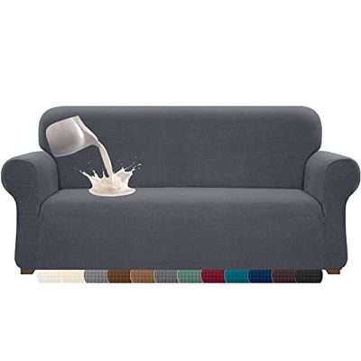 Cherrypark Super Soft Waterproof Sofa Cover High Stretch Spandex Jacquard Fabric Couch Cover for 4 Seater Couch Anti Slipping Furniture Protector with Elastic Band and Foam (X-Large,Gray)