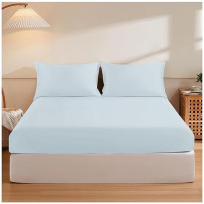 GC GAVENO CAVAILIA Housse uni Facile d'entretien, draps de lit Super Doux, taies d'oreiller en Polycoton, Bleu Ciel, Simple