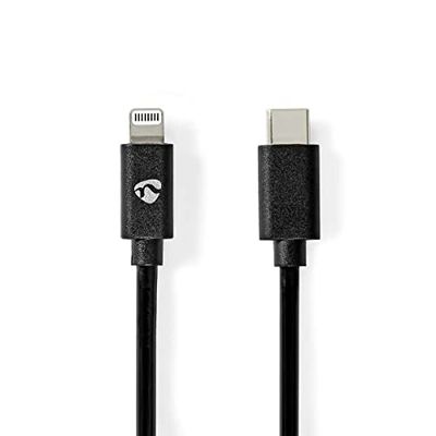 NEDIS CCGP39650BK20 Lightning-kabel | USB 2.0 | Apple Lightning 8-stifts | USB-C™ hane | 480 Mbps | nickelpläterad | 2,00 m | Rund | PVC | Svart | Kuvert