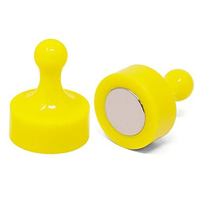 Lot de 10 aimants en forme de quille jaune pour réfrigérateur, bureau, tableau blanc, tableau d'affichage, armoire de classement – 29 mm de diamètre x 38 mm de haut