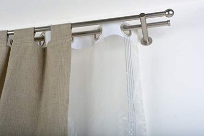 InCasa Barra Doble para Cortina, 20 mm. de diámetro, 320 cm. de Longitud, en Acero cepilado – Completo, sin Anillas