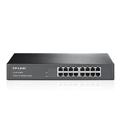 TP-Link TL-SF1016DS Comutador Fast Ethernet de 16 portas (10/100 Mbps, Plug and Play, metal, secretária, montagem em armação, sem ventilador, vida útil limitada)