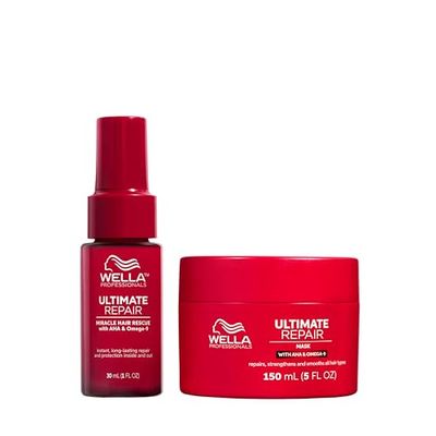 Wella Professionals ULTIMATE REPAIR : Masque réparateur doux et profond pour cheveux abîmés + Traitement miracle revitalisant sans rinçage - 150ml + 30ml