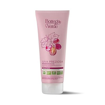 Bottega Verde - Uva Preziosa, Bagnodoccia Vellutante, 200 ml, con Estratto Iperfermentato di Uva Rossa e Tensioattivi Biodegradabili, per Pelli Normali