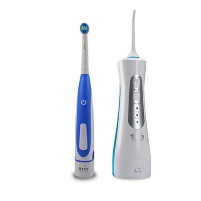 TM Electron TMBH027KITB - Kit de irrigador bucal portátil con batería de litio recargable por USB y cepillo eléctrico, color azul
