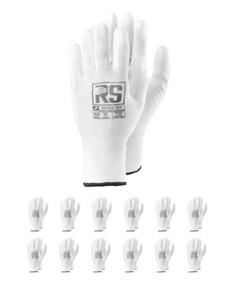 RS ULTRA TEC Lot de 12 paires de gants de montage en nylon et polyuréthane - Taille 08 - Blanc - Gants de montage - Gants en nylon souple avec revêtement polyuréthane