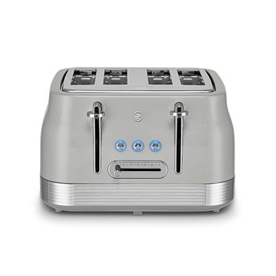 Swan ST19029GRY Retro 4 Slice Toaster with 7 Browning Levels, Removable Crumb Trays, Defrost, Reheat and Cancel Functions, Hidden Cord Storage, Non-Slip Feet, 1860W, Grey