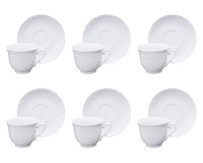 Excelsa Elisa Rococò Set med 6 tefat, kapacitet 210 ml, vit, porslin, präglad dekoration