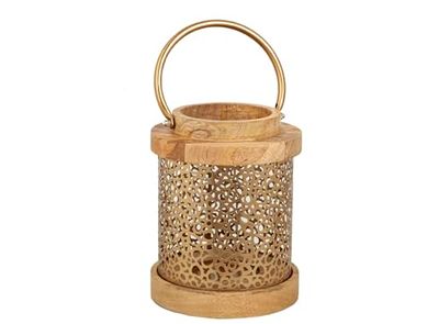 FAROL MADERA/METAL DORADO