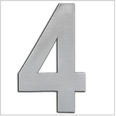 Numéro de maison extérieur, portail ou garage, 20 cm, acier inoxydable AISI 304, installation adhésive numéro 4