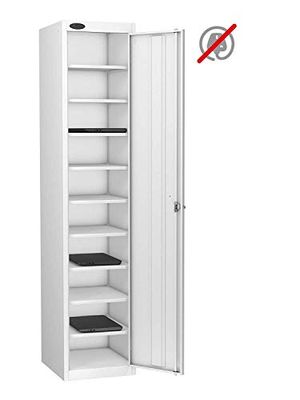 Single Door 10 Shelf MEDIA Storage Locker, White, Combination Lock