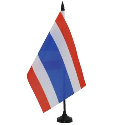 Thailand Tafelvlag 14x21 cm - Thaise Bureaivlag 21 x 14 cm - Zwarte plastic stok en voet - AZ FLAG