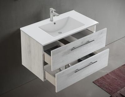 MaMa Store Set Mobile da Bagno Completo in Kit da Montare, Legno, Quercia Bianco, L. 81 X P. 47 X H. 53 CM