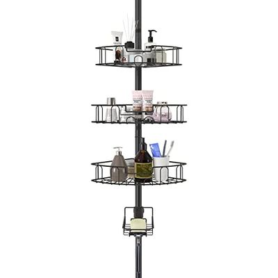YeYeBest Rustproof Shower Caddy for Bathroom, Bathtub Storage Organizer with 4 Adjustable Baskets, 39-125 Inch Shower Corner Caddy with Tension Pole for Shampoo Accessories, Black