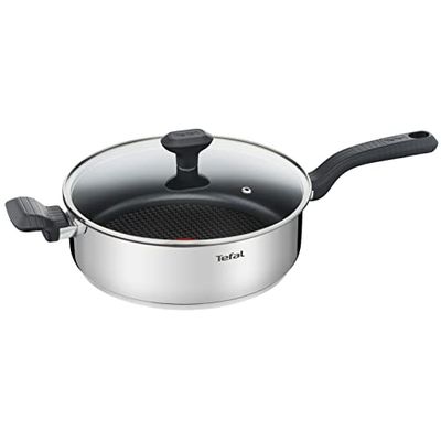 Tefal Comfort Max Sauteuse 26 cm + couvercle verre, Induction, Acier inoxydable haute qualité, Revêtement antiadhésif, Indicateur de température Thermo-Spot, Poignée thermo-isolée G7263344