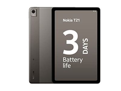 Nokia T21 Android 12 WiFi Tablet, 4GB RAM/64GB ROM, 10.36" 2K Screen, 8200 mAh Battery, 8MP Front & Back Cameras, Stereo Speakers, 2 OS Upgrades - Grey
