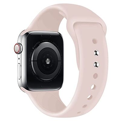 lopolike Compatibel met Apple Watch Band 38/40/41 mm, zachte siliconen armband, reservearmband voor iWatch Series 8 SE 7 6 5 4 3 2 1, roze zand, extra lang, wit, 38/40/41mm