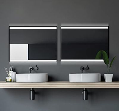 Talos Miroir de Salle de Bain Black Shine avec éclairage, Noir Mat, 80 x 60 cm