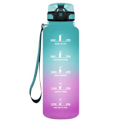 HoneyHolly Vattenflaska, 1 500 ml, läckagesäker, gymvattenflaska, tidsmarkör, vattenflaska, återanvändbar, motiverande, gymflaska, för fitness, camping, löpning, yoga