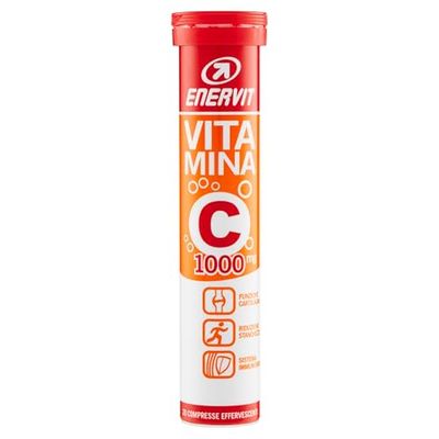 Enervit, Vitamina C, Integratore Compresse Effervescenti, Gusto Arancia, Apporta 1000 Milligrammi di Vitamina C, Rafforza il Sistema Immunitario, Contro Stanchezza e Affaticamento, Tubo 20 Compresse