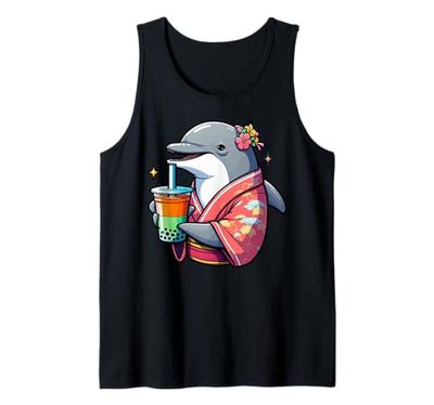 Dolphin Bubble Boba Tea Anime Carino Kawaii Canotta