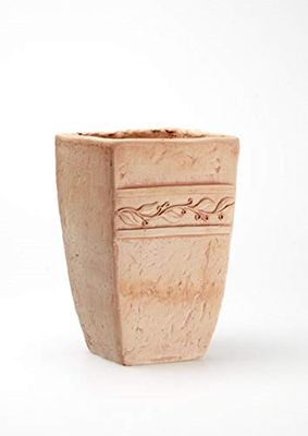 VASO IN TERRACOTTA + SOTTOVASO IN TERRACOTTA FIORIERA ALTEZZA CM. 40, LATO CM. 29 X CM. 29. COTTO NATURALE FATTO A MANO PIANTE CASA GIARDINO TERRAZZO