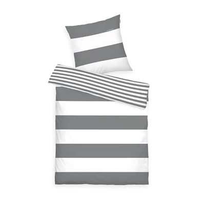 TOM TAILOR Renforcé beddengoed, 80 x 80 cm + 155 x 220 cm, 100% katoen/renforcé met omkeerbaar motief en merkritssluiting, SIENA wit, grijs