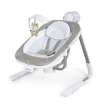 Ingenuity Anyway Sway Babyschommel met 5 snelheden, draagbaar, opvouwbaar, multidirectioneel, met trillingen, natuurlijke geluiden, 0-9 maanden (Ray)