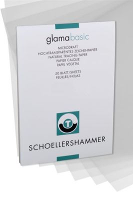 Schoellershammer Honsell 25508 Glama Microdraft, zeer transparant tekenpapier, DIN A4-blok met 50 vellen, 90-95 g/m², voor technische tekeningen, schetsen met potlood, viltstift, inkt