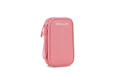TELLUR Reistas voor Cabi, muis, harde schijf, SSD, Power Bank, tas voor Cabi en opladers, twee vakken met meerdere vakken (roze)