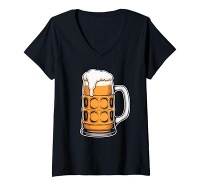 Donna Retrò Birra Bere Alcol Maglietta con Collo a V