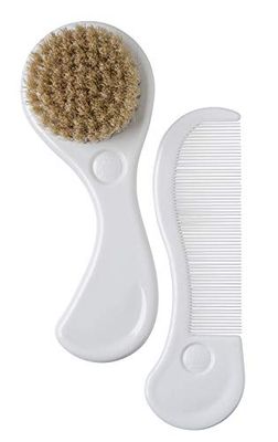 Rotho Babydesign Peine y Cepillo de cerdas naturales, Cuidado del cabello para los bebés a partir de 0 meses, Blanco, 20447000101