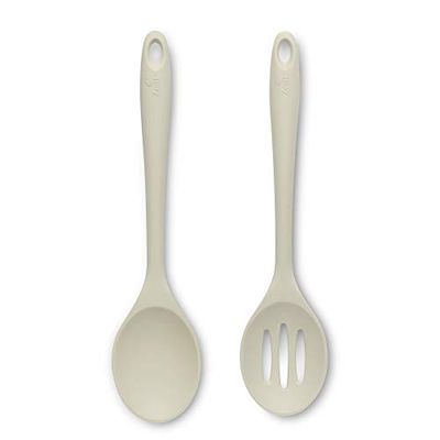 Zeal Non-Stick Silicone Slotted Spoon & Cooks Spoon 2-Piece Set - Cream