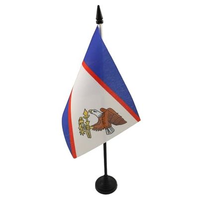 American Samoa Table Vlag 15x10 cm - American Samoan Desk Vlag 15 x 10 cm - Zwarte plastic stok en voet - AZ FLAG