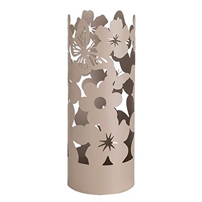 Baroni Home Portaombrelli Design Moderno Porta Ombrelli in Metallo Flowers con 2 Gancini e Vaschetta Scolapioggia Rimovibile 19X19X49 cm (Tortora)