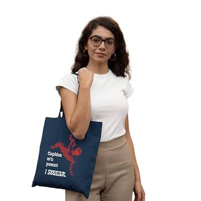 REPUBLIC OF CALIFORNIA Tote Bag Cupido Me empujó, I Swear – Bolsa divertida y práctica, azul marino, 38 X 42 CM, Utilidad