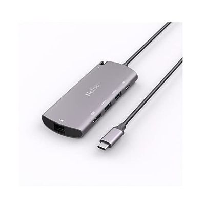 Netac Aluminium behuizing voor M.2 SATA 6 in 1 - ingang (1xUSB-C, 1xPD Recharge), output (2xUSB 3.0-A, 1xHDMI, 1xRJ45, 1xM.2 SATA)