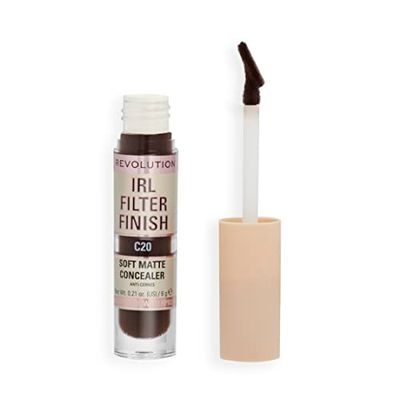 Makeup Revolution IRL Filter Finish Concealer, Medium to Full Coverage, Matte Finish, C20, Deep Skin Tones, 6g