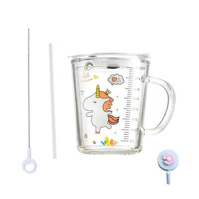 Xfeyaqlo Melkmok voor kinderen met rietje, melkbeker voor kinderen, met siliconen rietje, hittebestendig, voor magnetron, 400 ml, (dinosaurus/vis/paard) (paard)